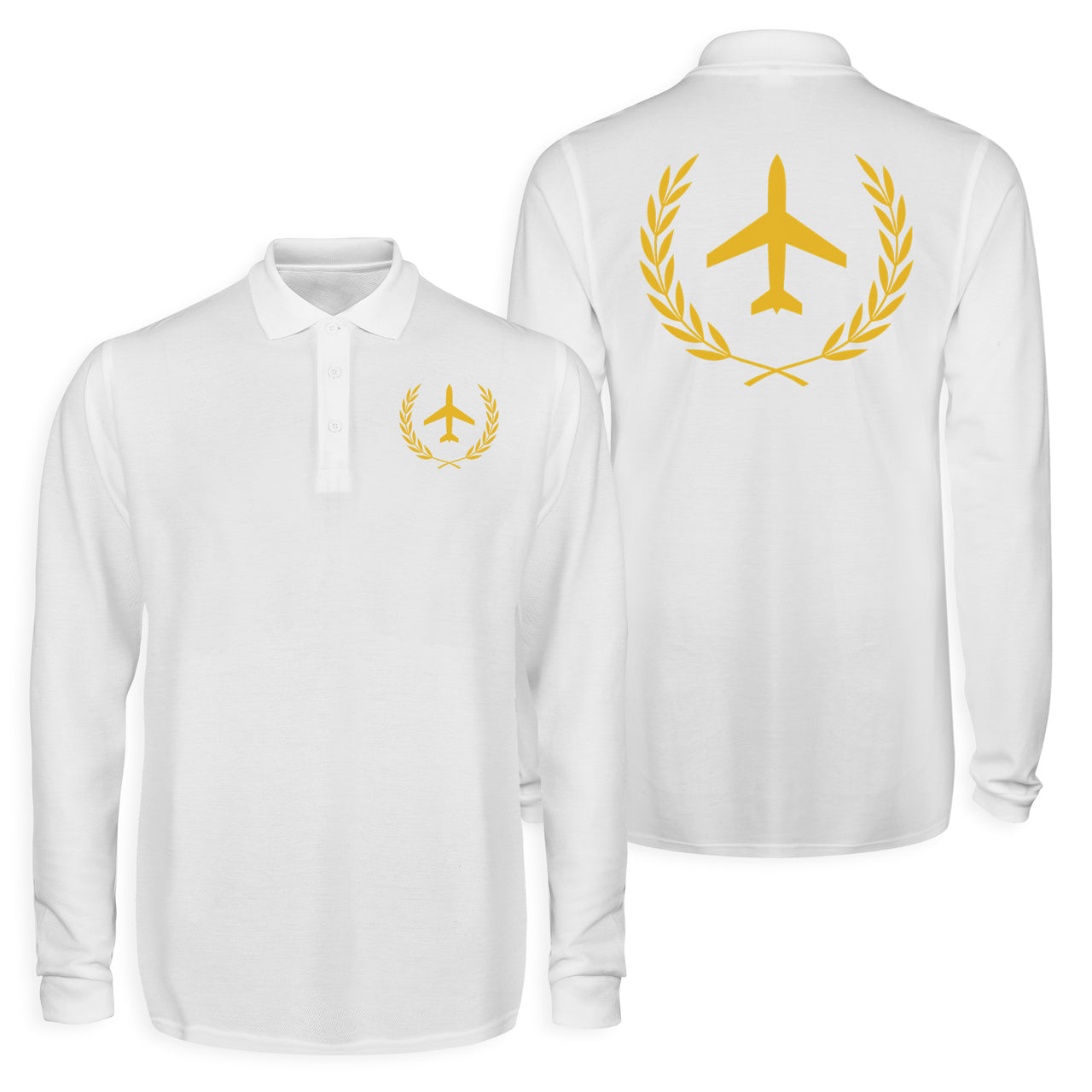Leaf & Airplane Designed Long Sleeve Polo T-Shirts (Double-Side)