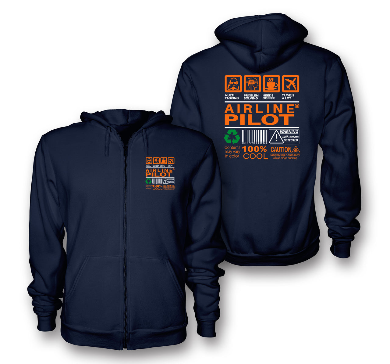 Airline Pilot Label Designed Zipped Hoodies