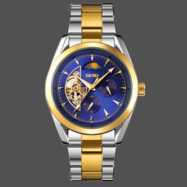 Fully Automatic Mechanical Moon Phase Hollow Bottom Waterproof Watch