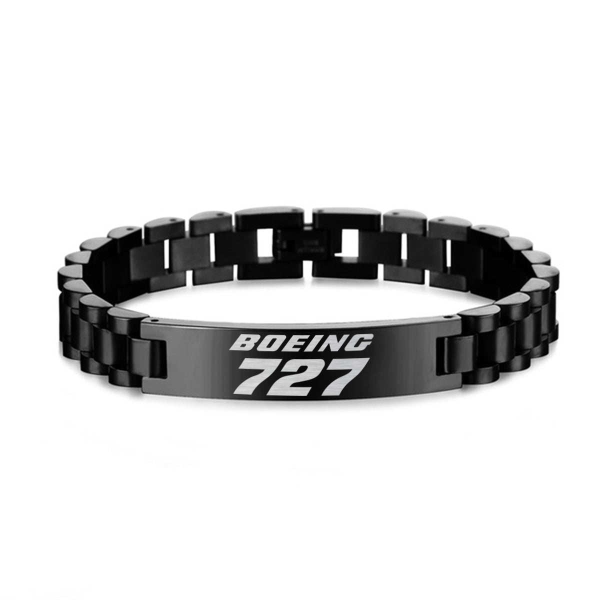 Boeing 727 & Text Designed Stainless Steel Chain Bracelets