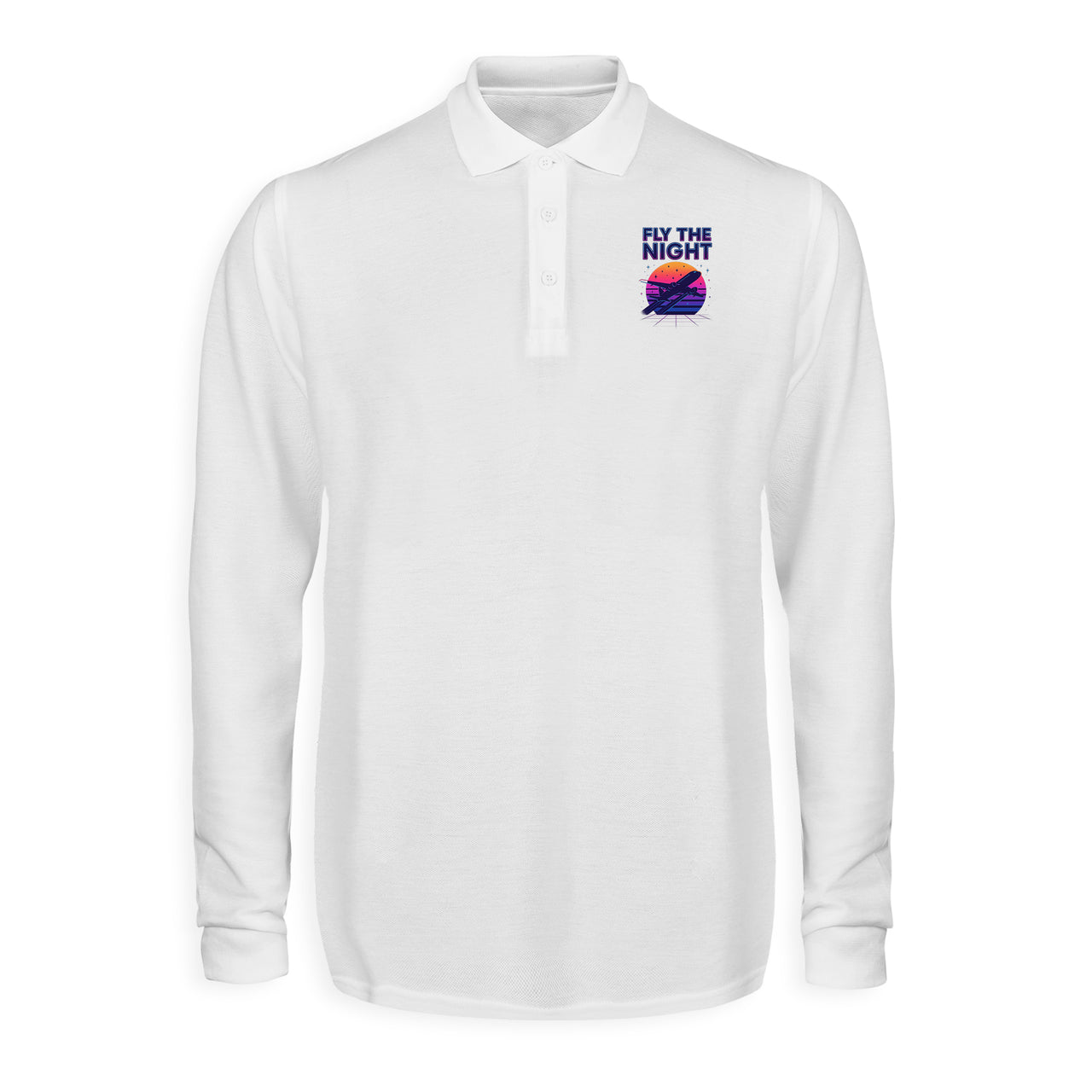 Fly The Night Designed Long Sleeve Polo T-Shirts
