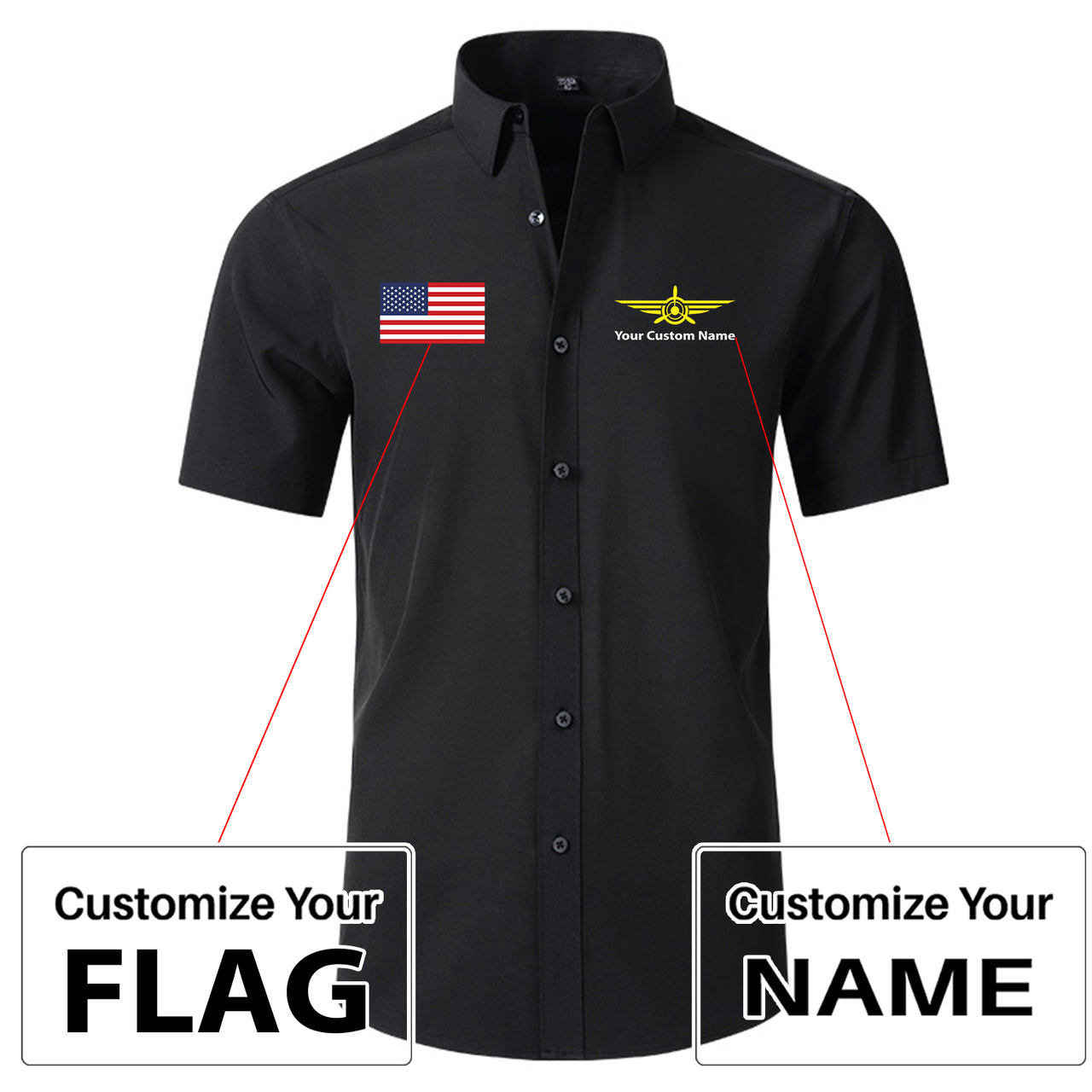 Custom Flag & Name with Badge 3 Design Super Quality Short Sleeve Shirts