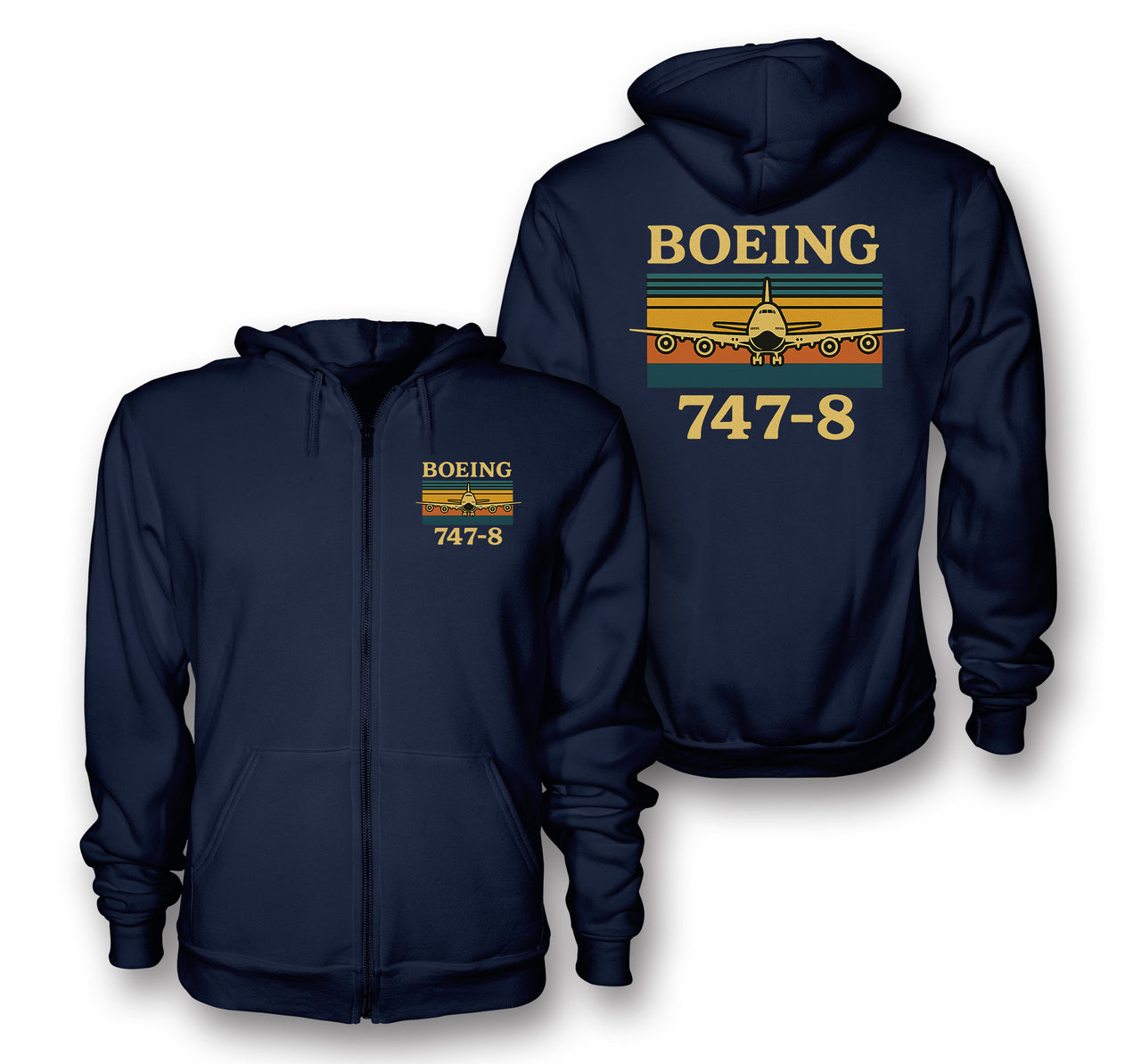 Retro Boeign 747-8 Designed Zipped Hoodies