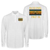 Thumbnail for Retro Boeign 747-8 Designed Long Sleeve Polo T-Shirts (Double-Side)