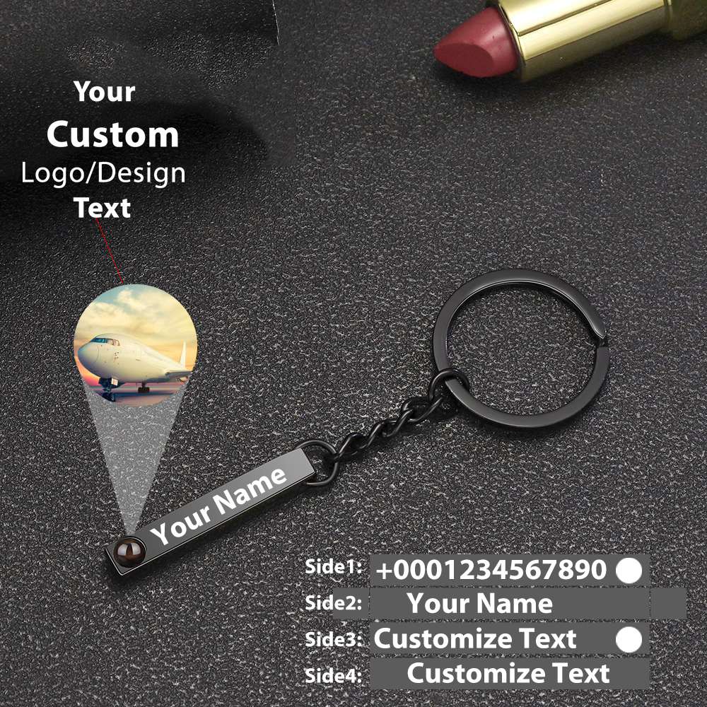 Your Custom Design & Image & Logo & Text Design  Photo projection titanium steel straight bar keychain