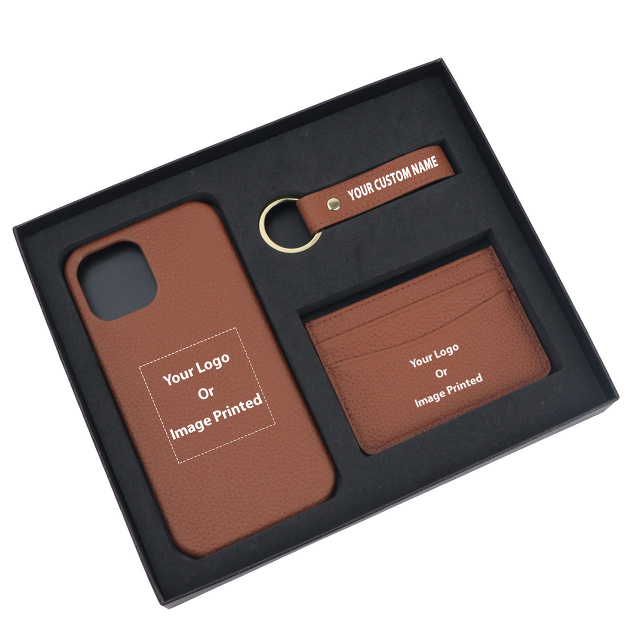 Your Custom Design & Image & Logo & Text Design Pebble Leather Phone Case For iPhone Keychain Card Holder Business Gift Set