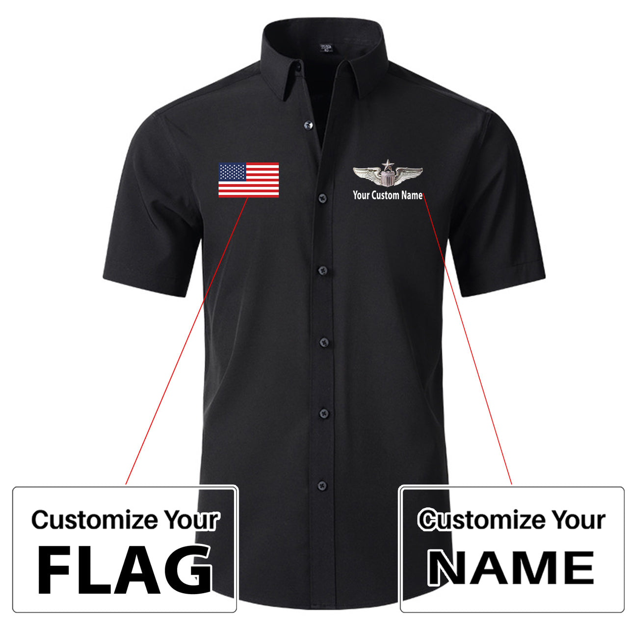 Custom Flag &Custom Name (US Air Force & Star) Design Super Quality Short Sleeve Shirts