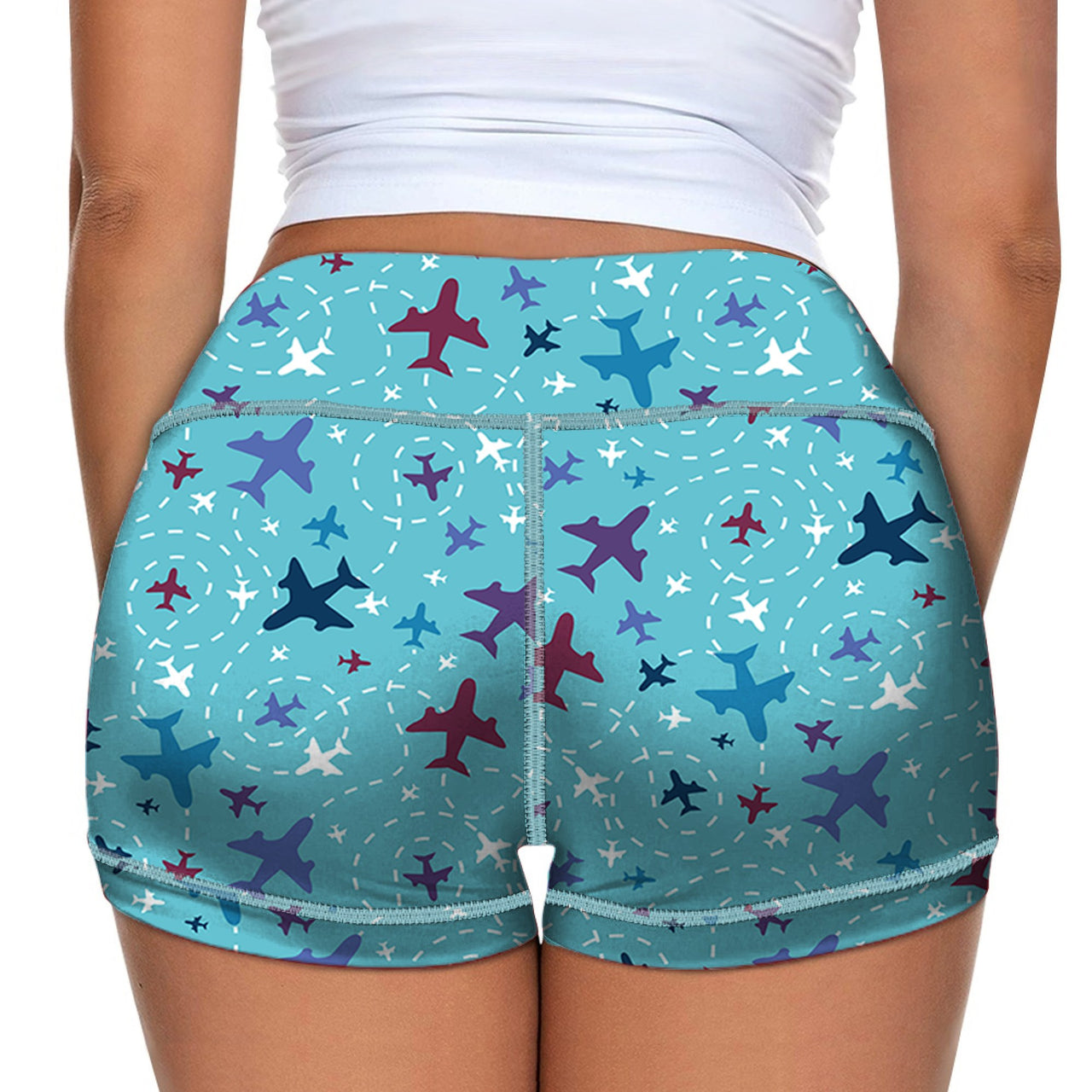 Love of Travel with Aircraft Designed Women Yoga Shorts Pants
