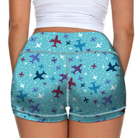 Thumbnail for Love of Travel with Aircraft Designed Women Yoga Shorts Pants