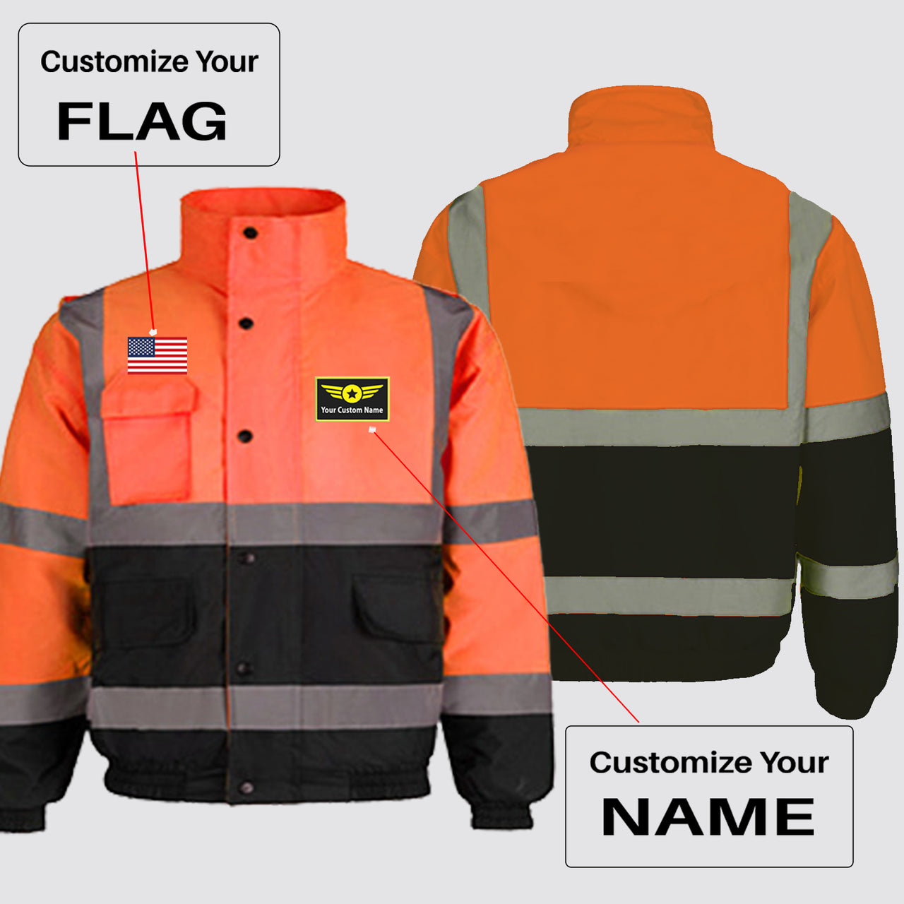 Custom Flag & Name with "Special Badge" Designed Reflective Winter Jackets
