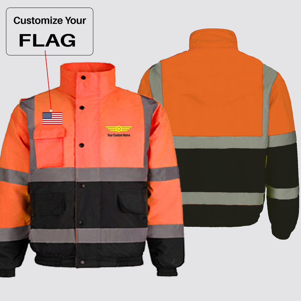 Custom Flag & Name with (Badge 6) Designed Reflective Winter Jackets