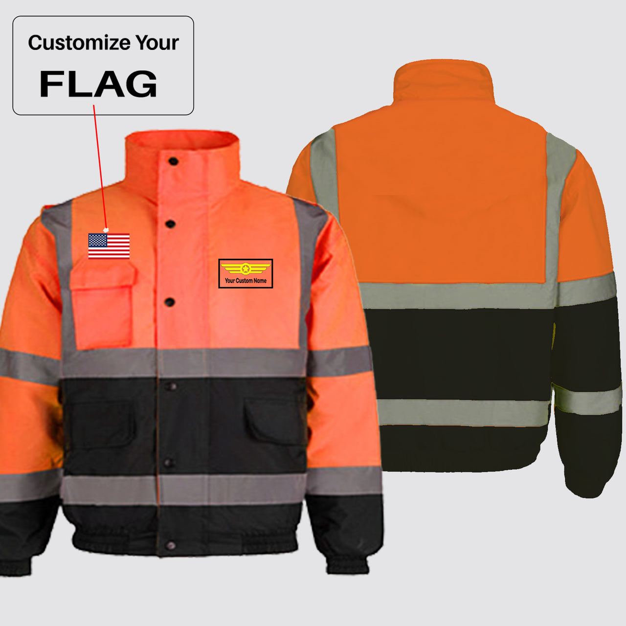 Custom Flag & Name with (Badge 1) Designed Reflective Winter Jackets