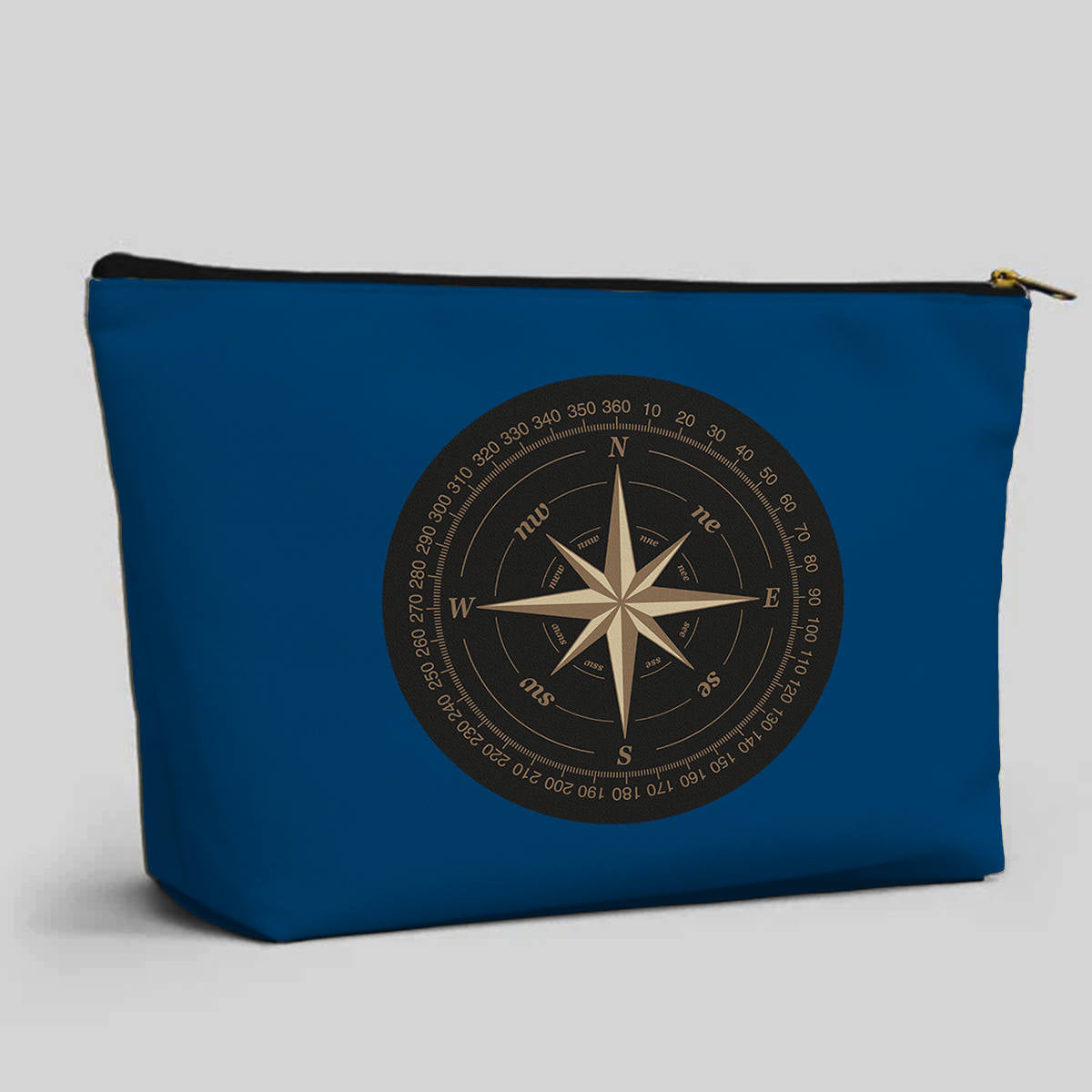 Black Vintage Style Compass Designed Zipper Pouch