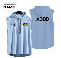 Thumbnail for A380 Flat Text Designed Hooded Tank Tops