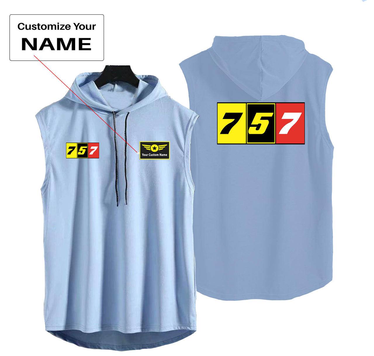 Flat Colourful 757 Designed Hooded Tank Tops