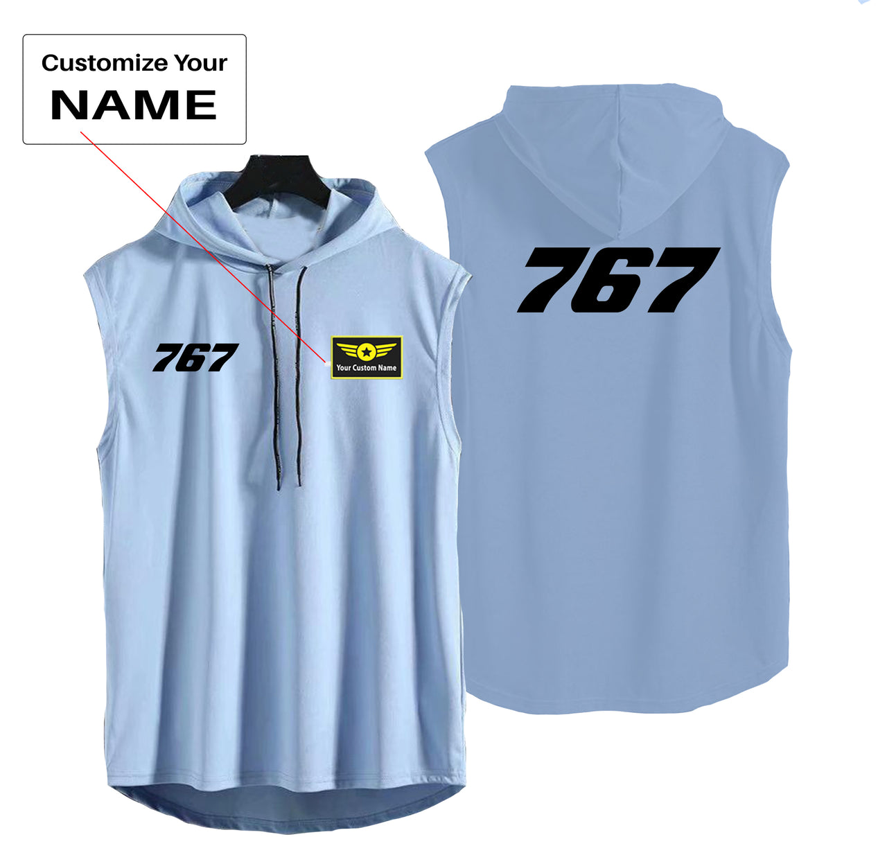 767 Flat Text Designed Hooded Tank Tops