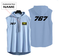 Thumbnail for 767 Flat Text Designed Hooded Tank Tops