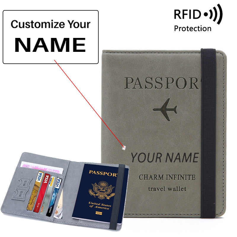 Custom Text  & Name Designed Passport Cover Travel Wallet Passport Holder