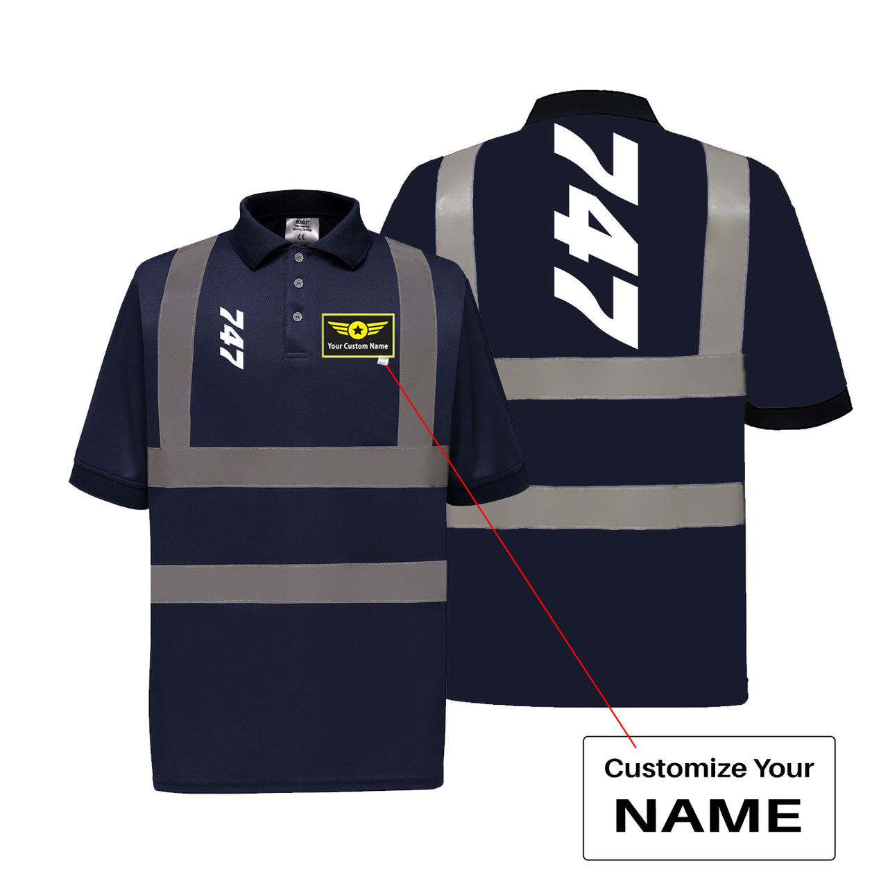 Boeing 747 Text Designed Reflective Polo T-Shirts