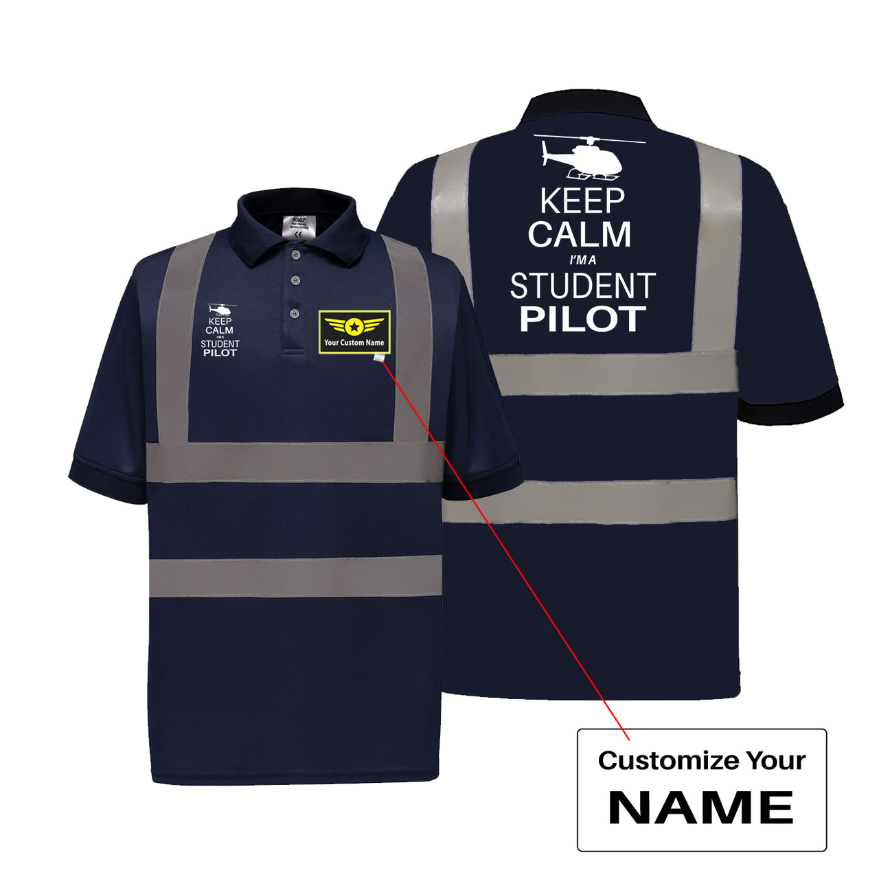Student Pilot (Helicopter) Designed Reflective Polo T-Shirts