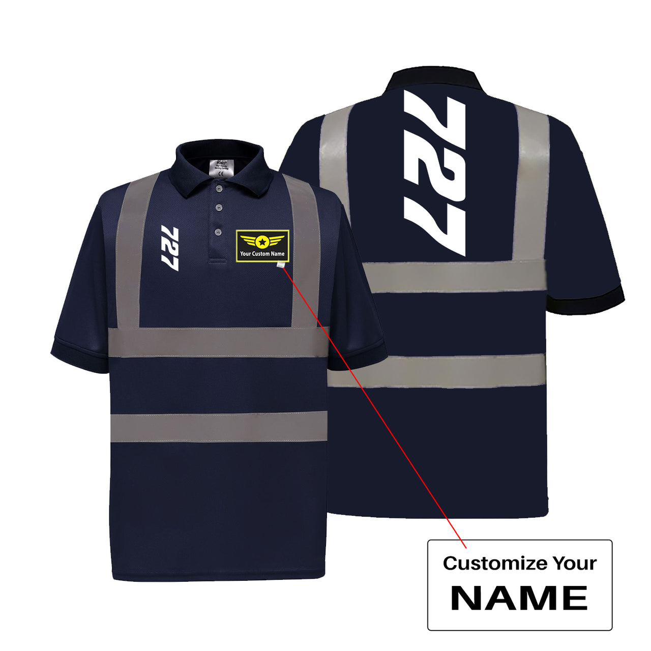 Boeing 727 Text Designed Reflective Polo T-Shirts