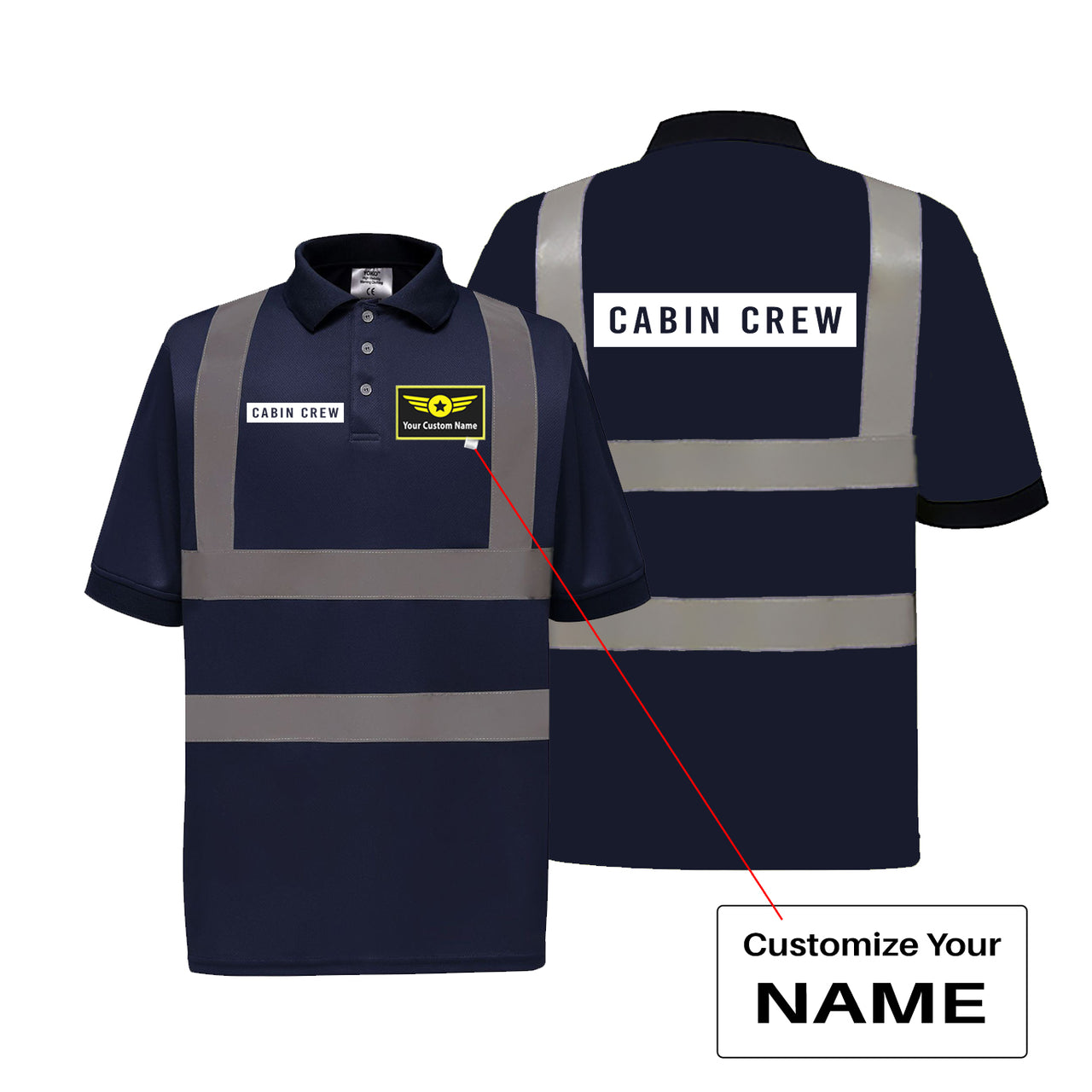 Cabin Crew Text Designed Reflective Polo T-Shirts