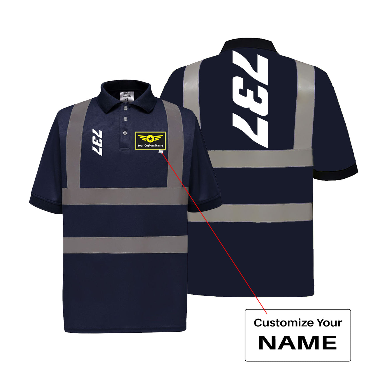 Boeing 737 Text Designed Reflective Polo T-Shirts