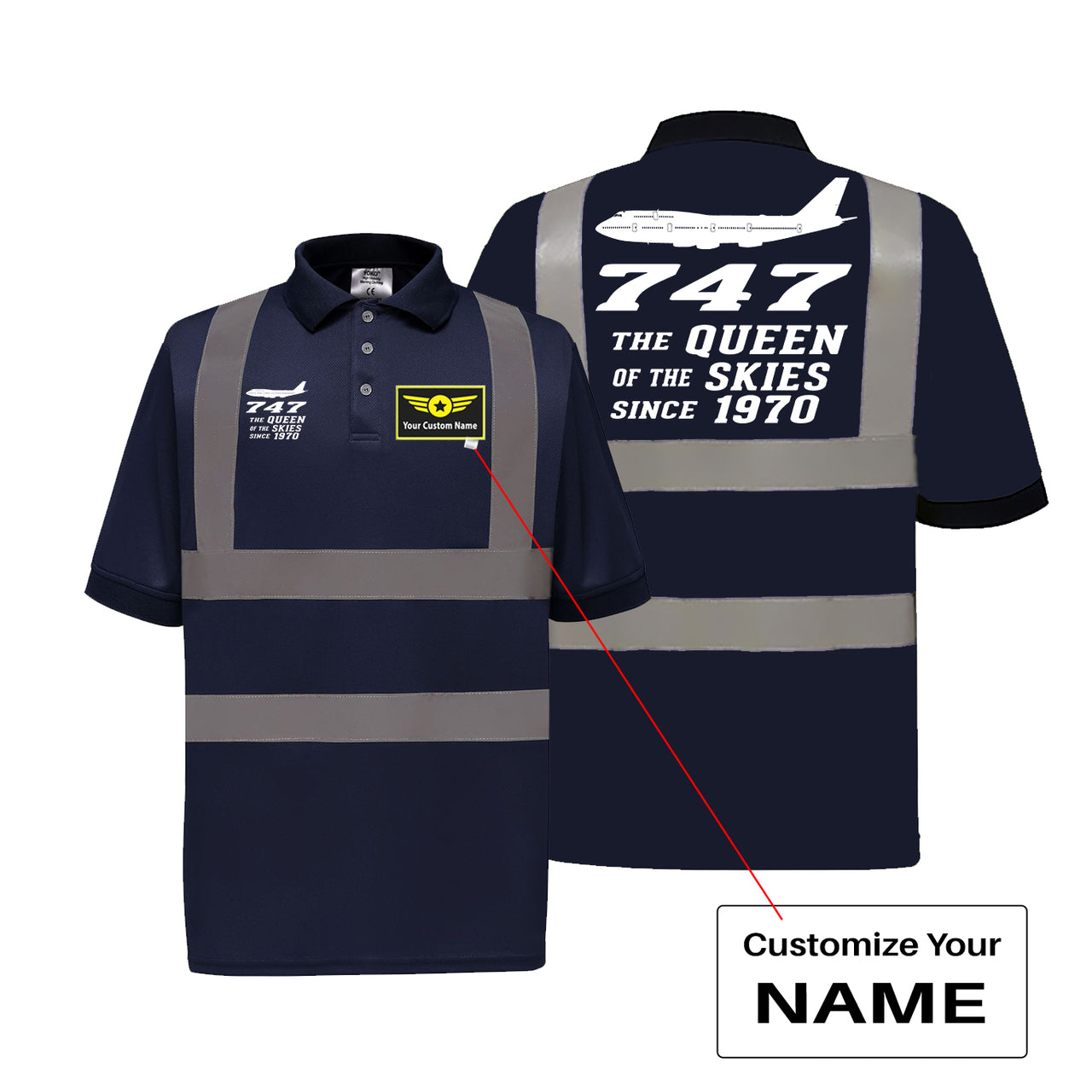 Boeing 747 - Queen of the Skies (2) Designed Reflective Polo T-Shirts