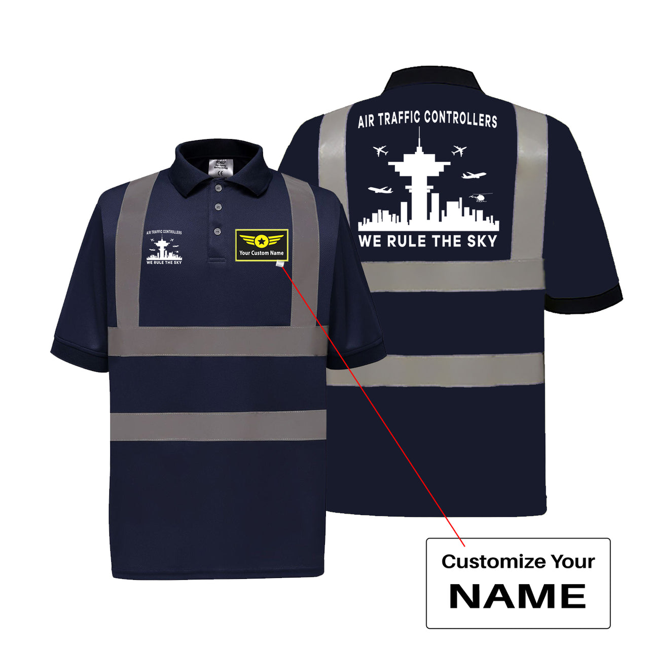 Air Traffic Controllers - We Rule The Sky Designed Reflective Polo T-Shirts