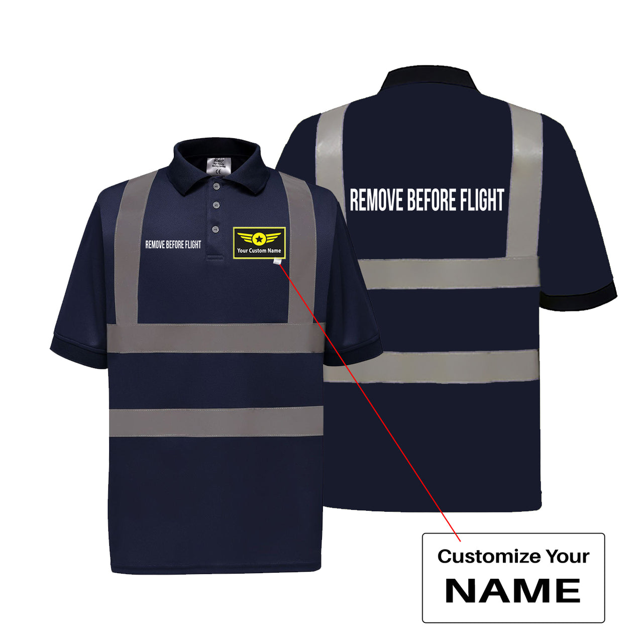 Remove Before Flight 2 Designed Reflective Polo T-Shirts