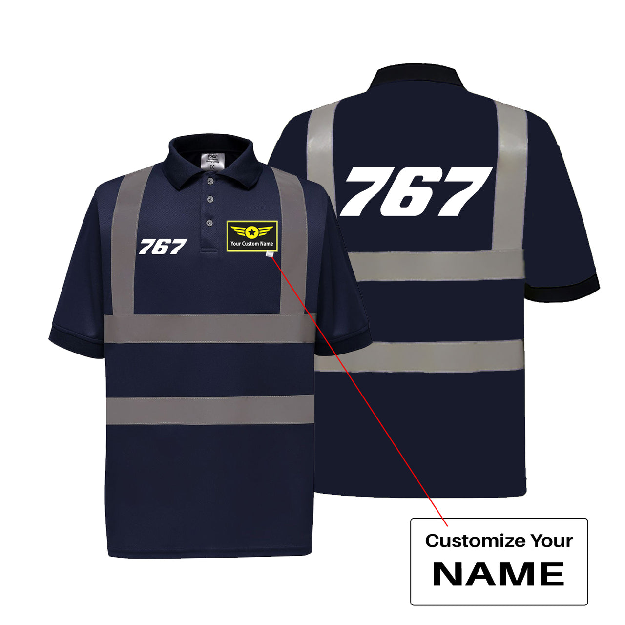 767 Flat Text Designed Reflective Polo T-Shirts