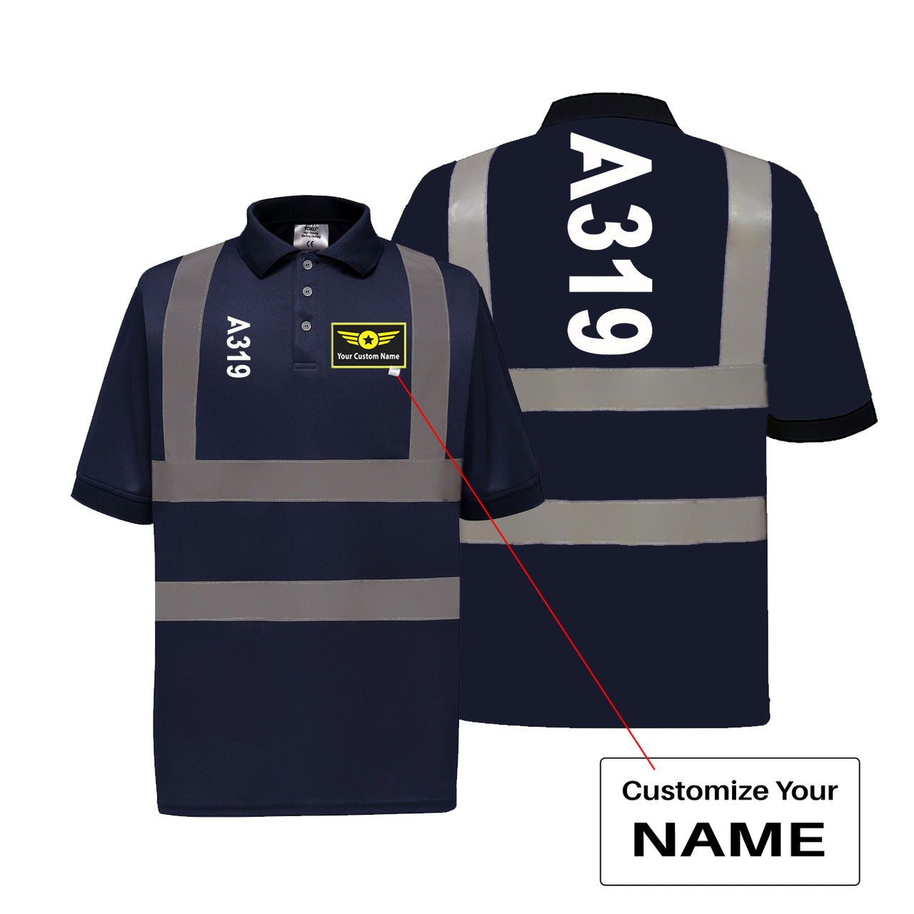 A319 Text Designed Reflective Polo T-Shirts