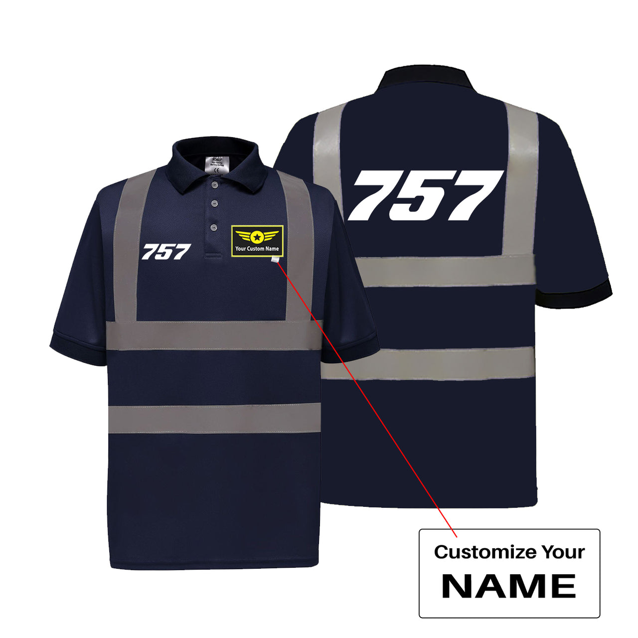 757 Flat Text Designed Reflective Polo T-Shirts