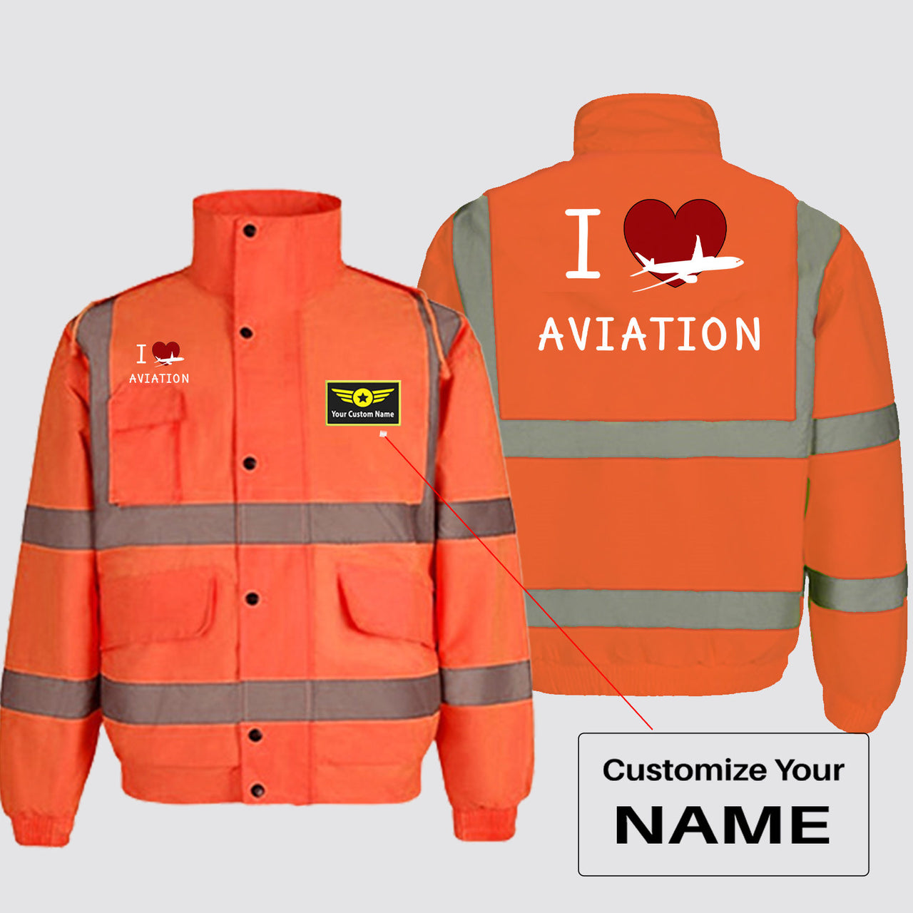 I Love Aviation Designed Reflective Winter Jackets