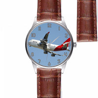 Thumbnail for Departing Qantas Boeing 747 Designed Fashion Leather Strap Watches