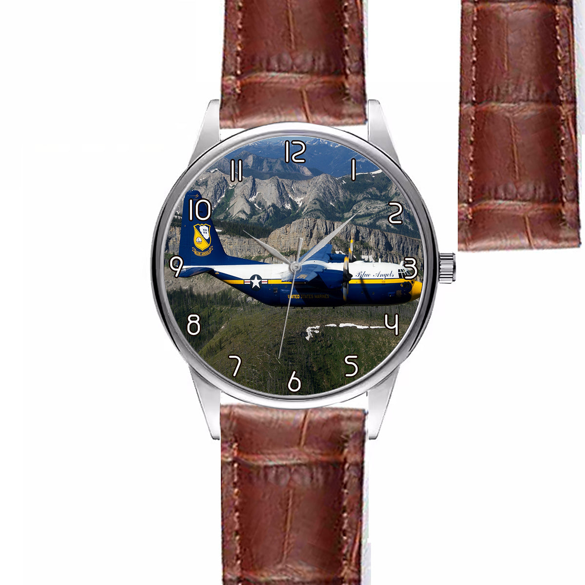 Amazing View with Blue Angels Aircraft Designed Fashion Leather Strap Watches