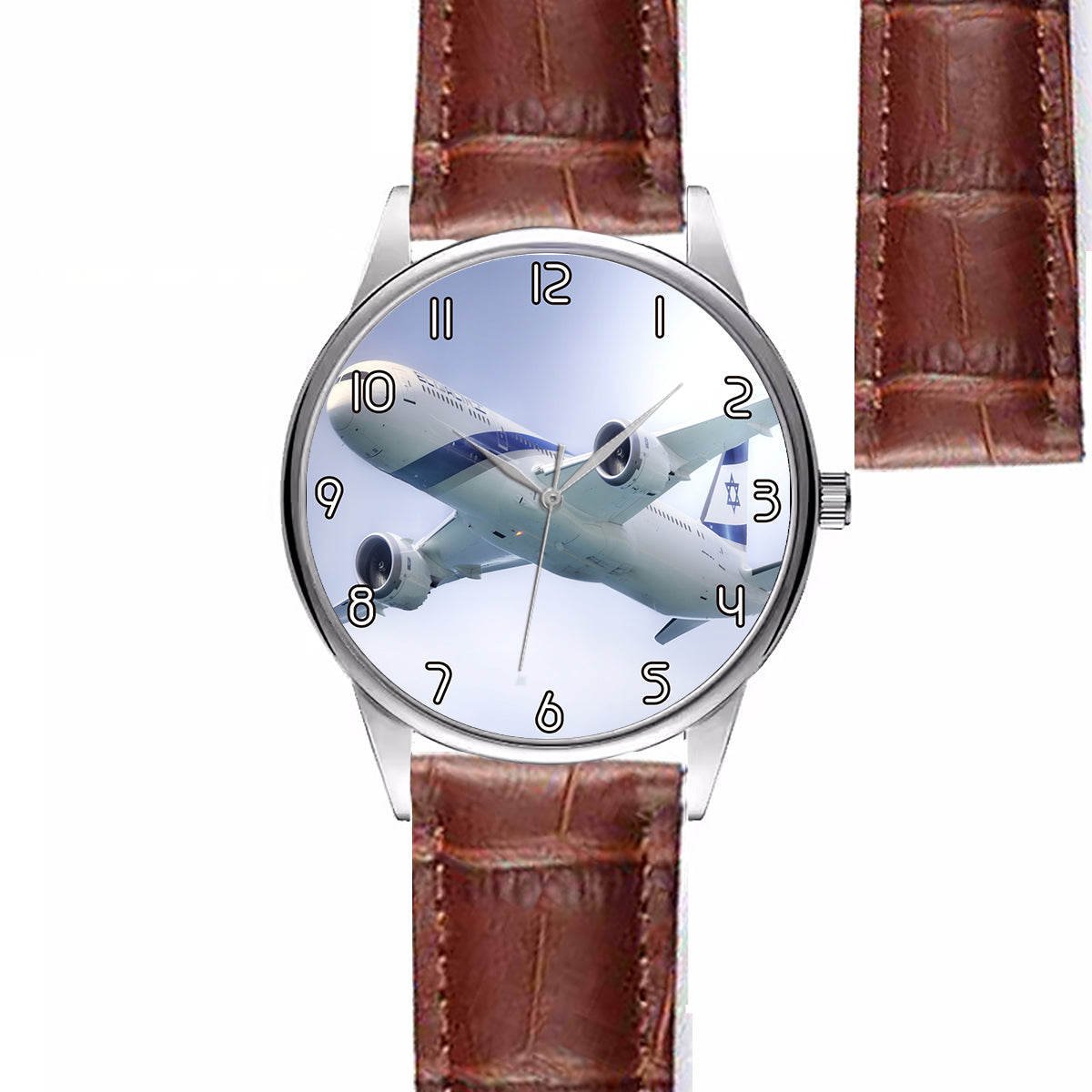 Close up to Israel Airways (El-al) Boeing 787 Designed Fashion Leather Strap Watches