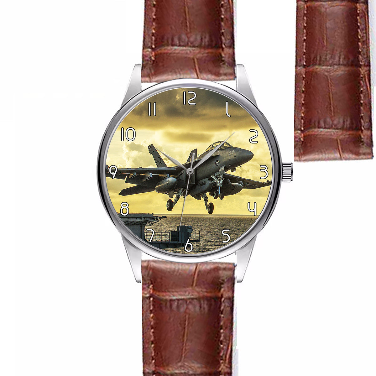 Departing Jet Aircraft Designed Fashion Leather Strap Watches