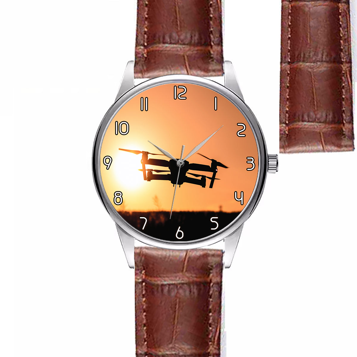 Amazing Drone in Sunset Designed Fashion Leather Strap Watches