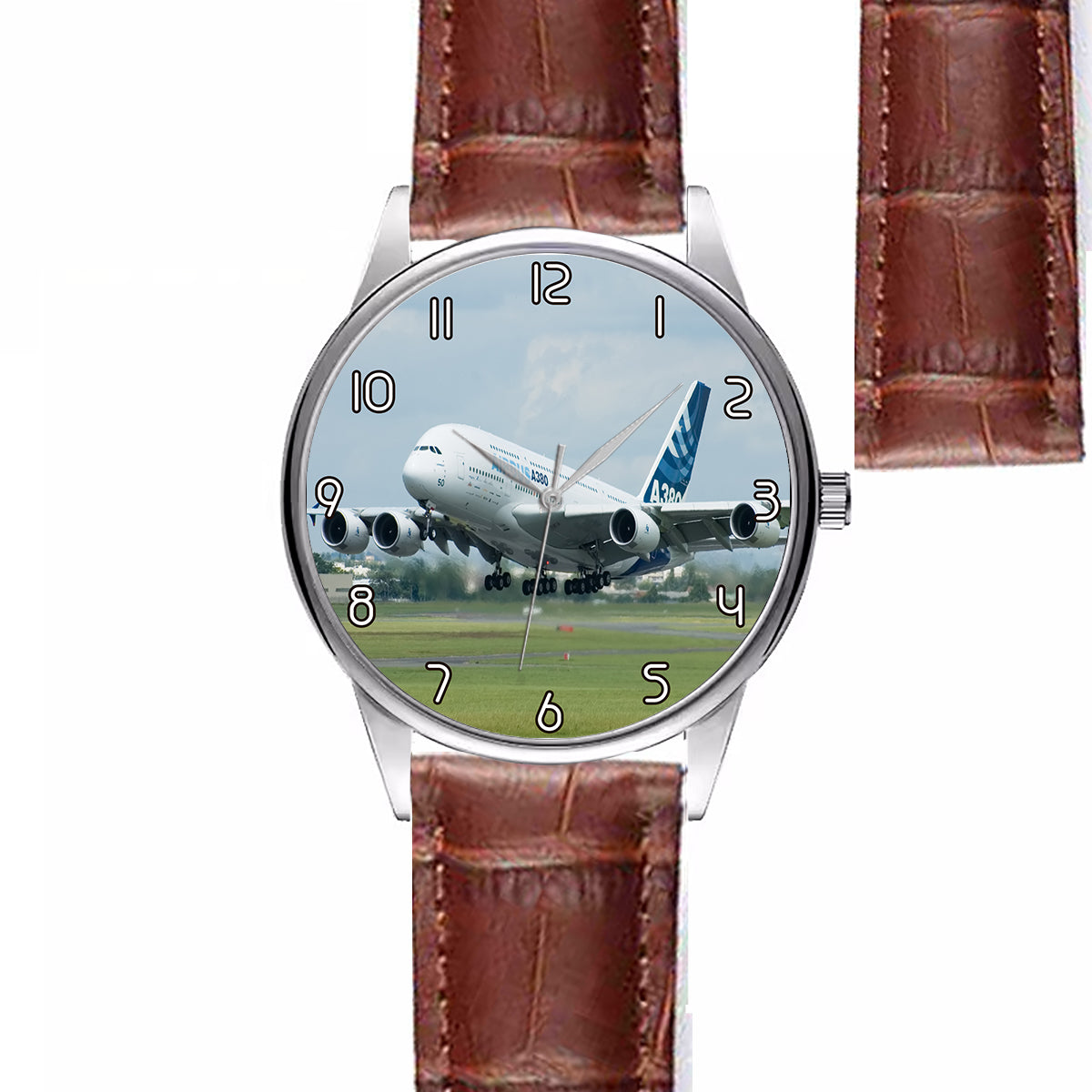 Departing Airbus A380 with Original Livery Designed Fashion Leather Strap Watches