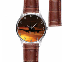 Thumbnail for Beautiful Aircraft Landing at Sunset Designed Fashion Leather Strap Watches