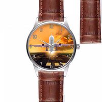 Thumbnail for Amazing Departing Aircraft Sunset & Clouds Behind Designed Fashion Leather Strap Watches