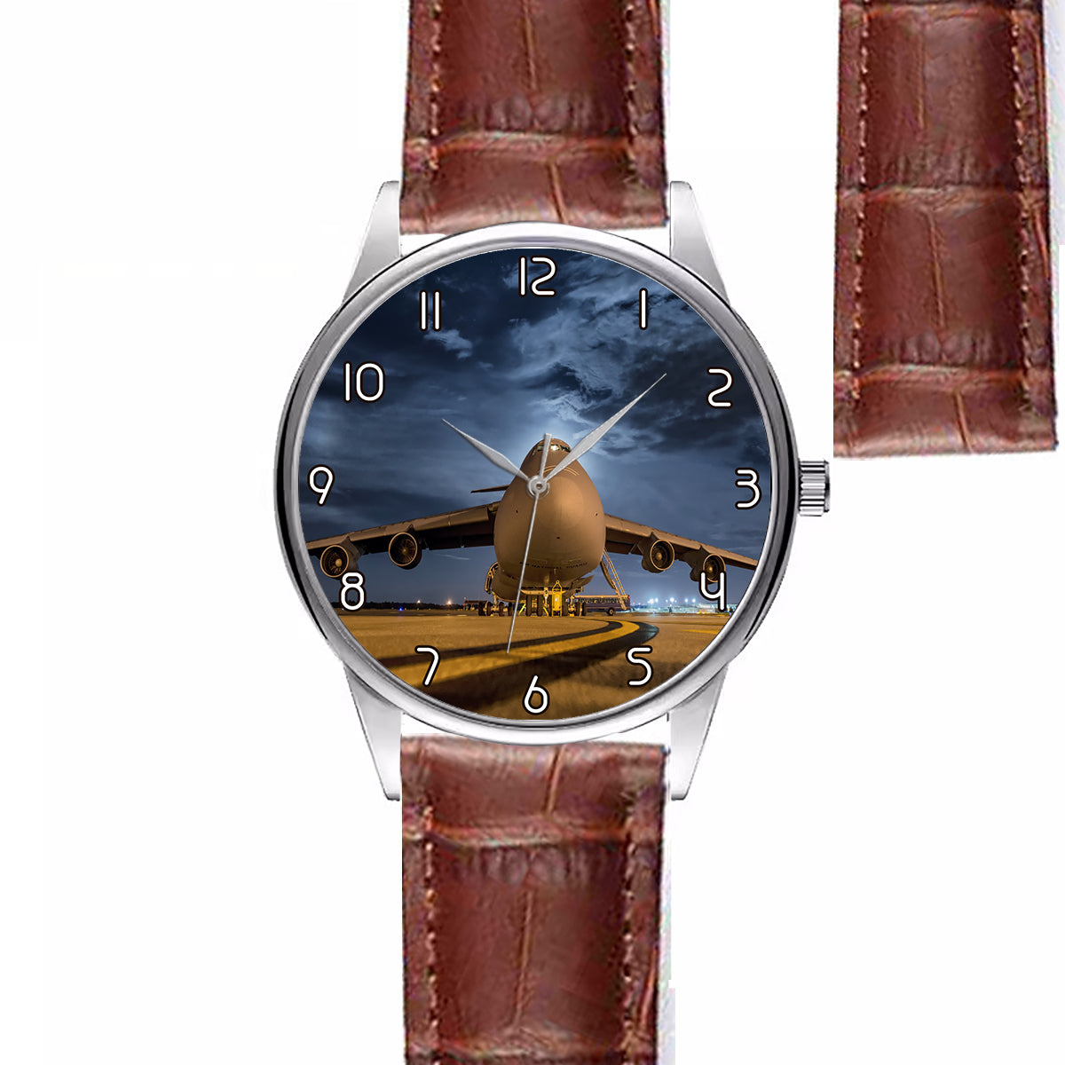 Amazing Military Aircraft at Night Designed Fashion Leather Strap Watches