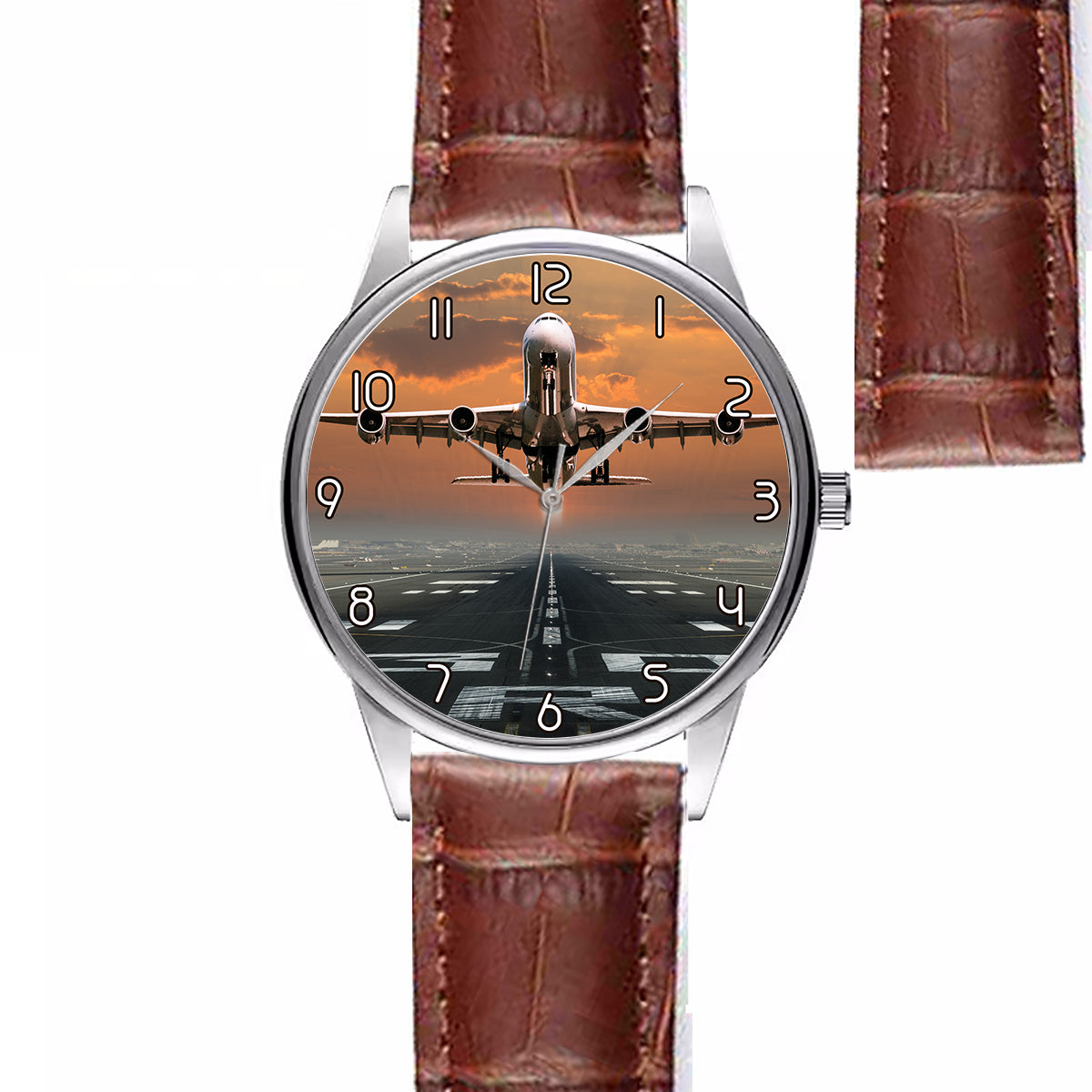 Aircraft Departing from RW30 Designed Fashion Leather Strap Watches