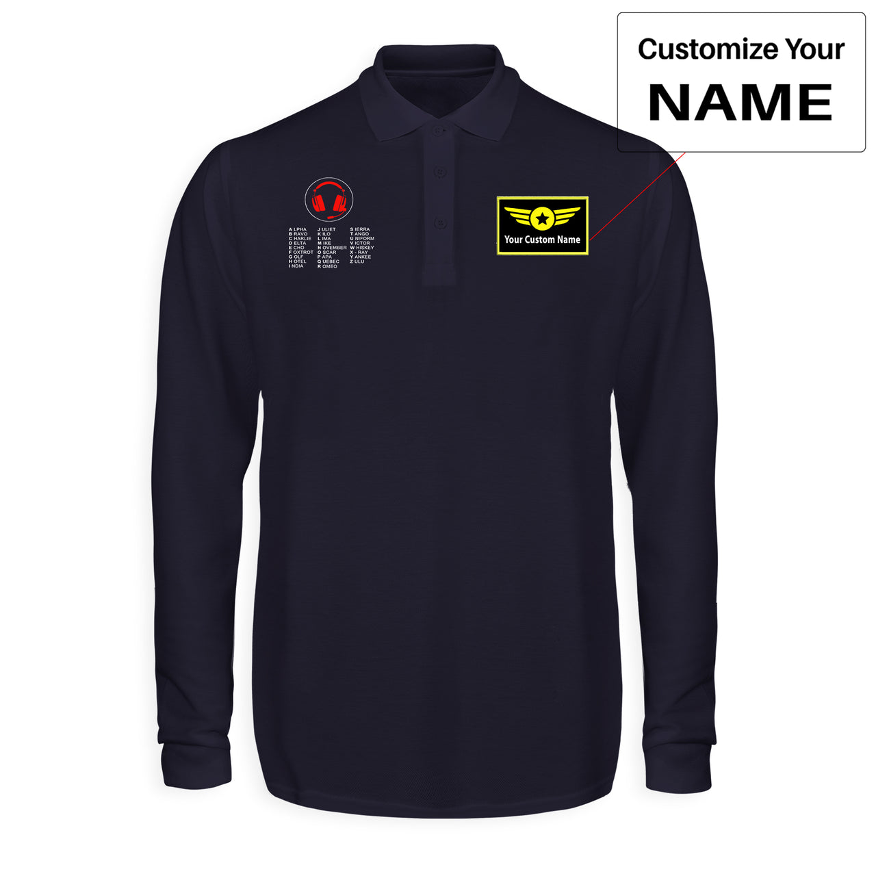 Aviation Alphabet 3 Designed Long Sleeve Polo T-Shirts