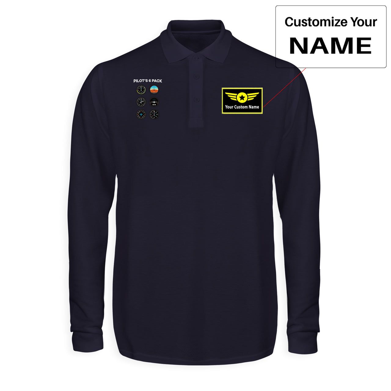 Pilot's 6 Pack Designed Long Sleeve Polo T-Shirts