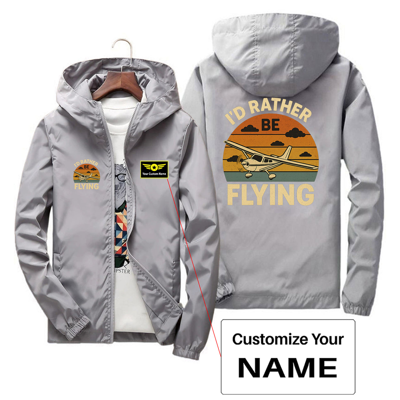 Retro I'D Rather Be Flying Designed Thin Windbreaker Jackets