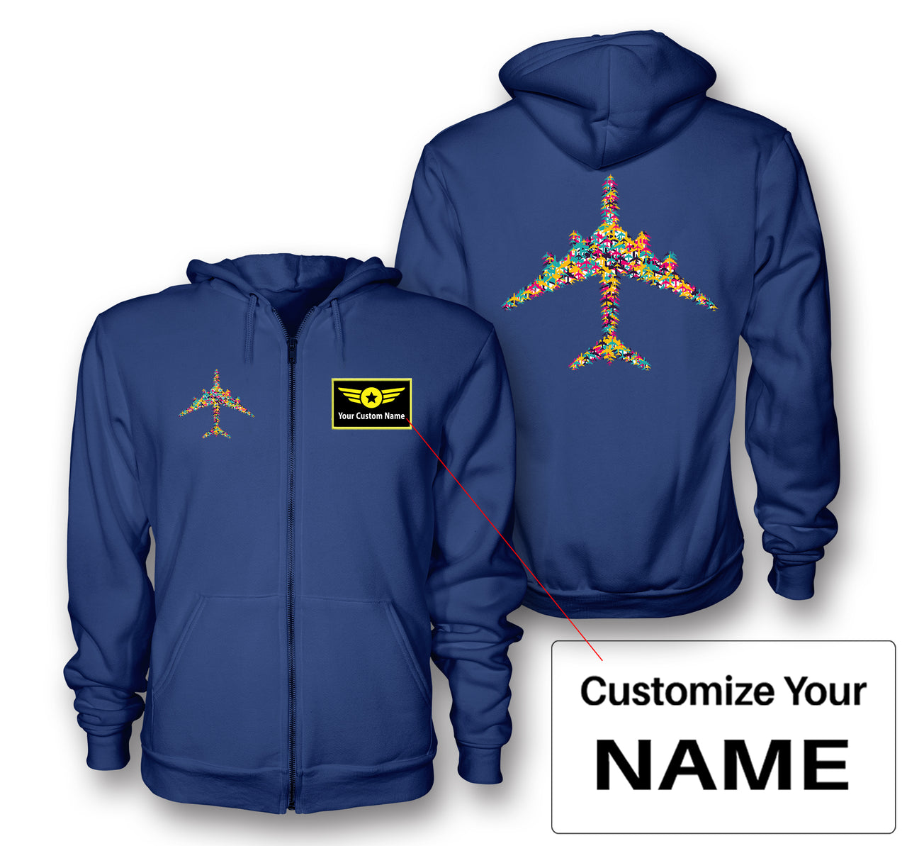 Colourful Airplane Designed Zipped Hoodies