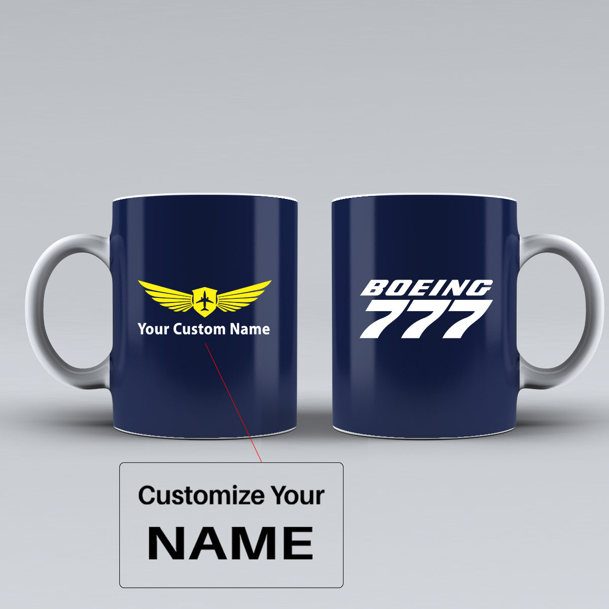 Boeing 777 & Text Designed Ceramic White Mugs