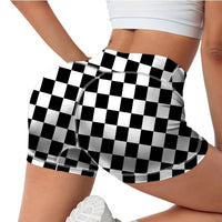 Thumbnail for Black & White Boxes Designed Women Yoga Shorts Pants